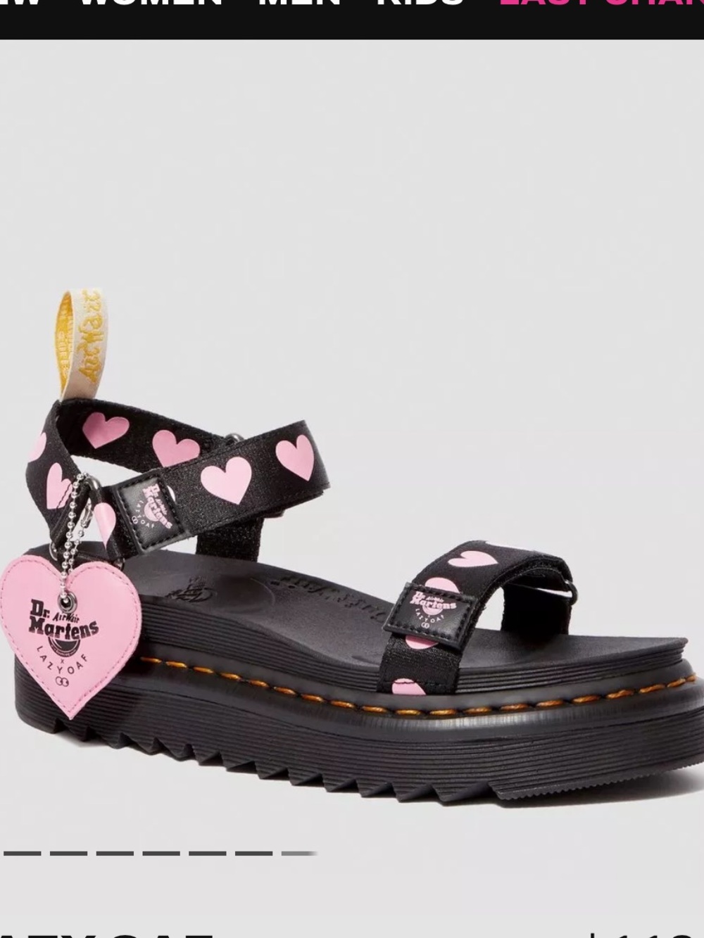 Dr. Martens x Lazy Oaf Black Sandal with Pink Heart Print *See last photo/flaw